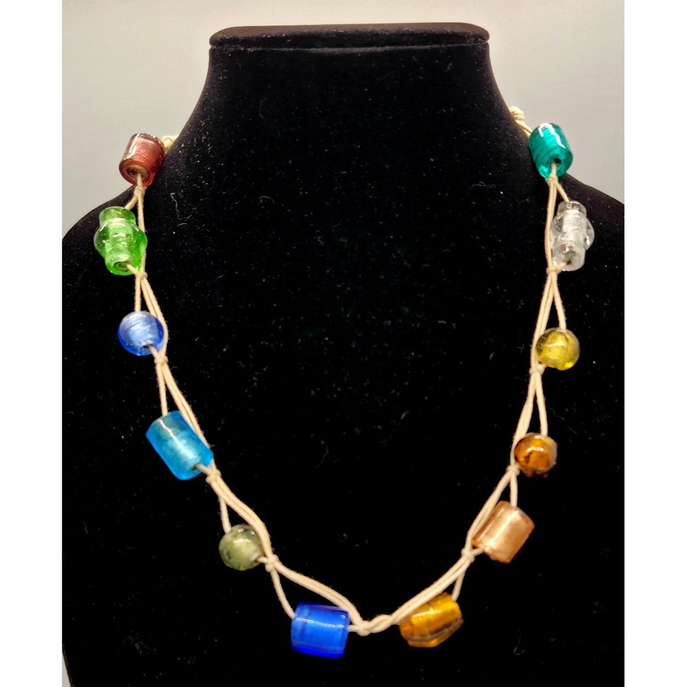Art Glass Bead Necklace Studio Handmade Colorful Statement Artisan